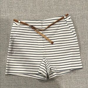 Zara Basics High Waist White and Black Striped Shorts